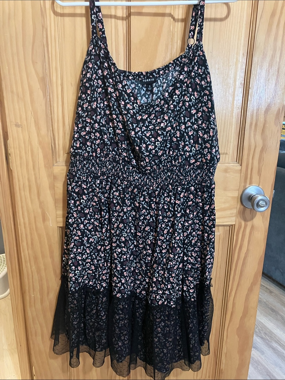 Torrid Black Floral Tiered Sundress with Pink and Cream Accents